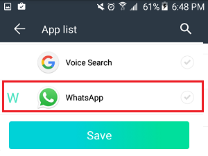 Add WhatsApp to Password Protect List in App Lock App