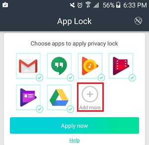 Plus Button in App Lock App on Android 