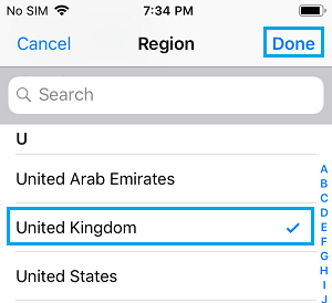 Establecer el Reino Unido como región en el iPhone