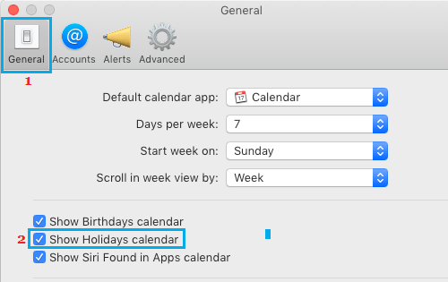 Mostrar las vacaciones en la aplicación Calendario en Mac