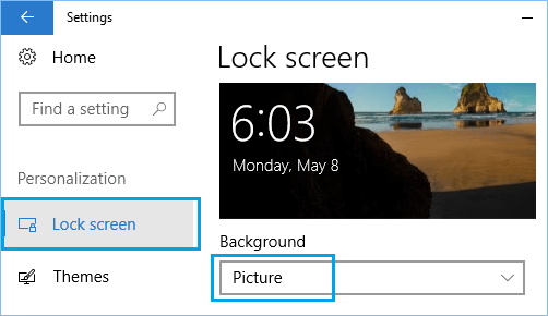 Set Lock Screen Background Type To Picture in Windows 10