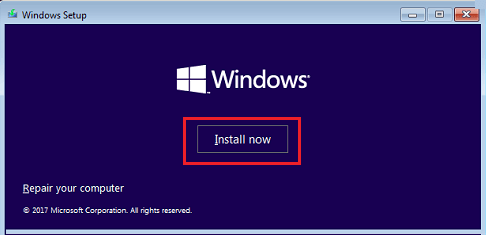 Install Windows Option on Windows Setup Screen