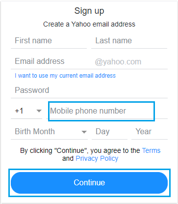 Create Yahoo Account Using Mobile Phone Number