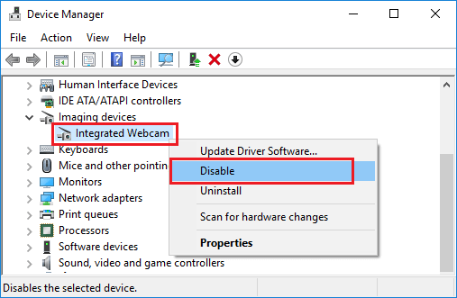 Desactivar la cámara web con el Administrador de dispositivos en Windows 10