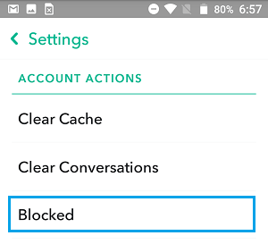 Blocked Option on Snapchat Settings Screen