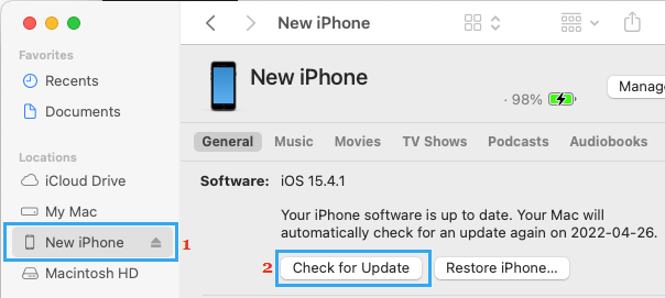 Actualizar el iPhone con el Finder en el Mac