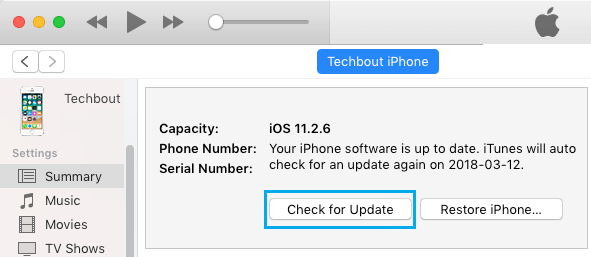Check For Update Option in iTunes