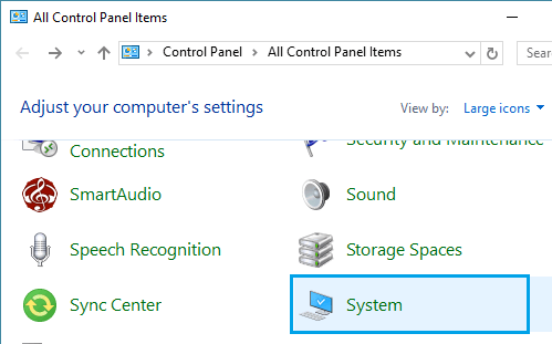 System icon on Windows 10 Control Panel Screen