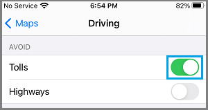 Avoid Tolls Option in Apple Maps