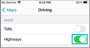 Avoid Highways Option in Apple Maps