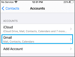 Selecciona la cuenta de Gmail en el iPhone