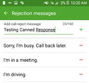 Add Canned Call Rejection Response to Android Phone