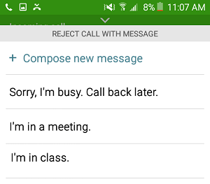 Reject Call With Message Screen On Android Phone