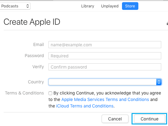 Create Apple ID Screen on Mac
