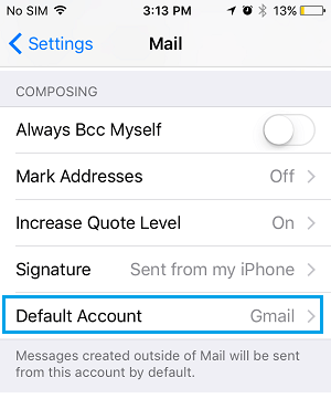 Set Default Account Option on iPhone