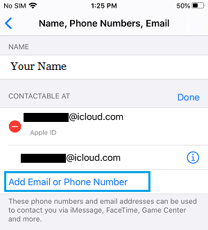 Añadir la opción de añadir el correo electrónico o el número de teléfono en el iPhone