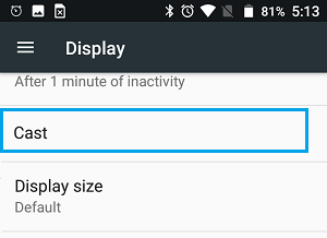 Cast Option On Android Settings Screen