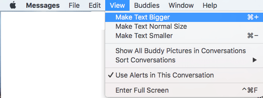 Change Text Size in Messages App Using The View Option on Mac