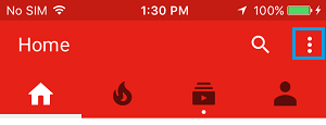 3-dot YouTube Menu icon on iPhone