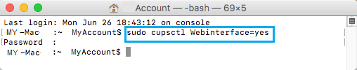 Command to Enable CUPS Interface on Mac
