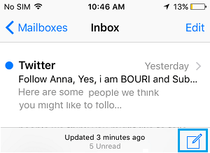 Icono de redactar un nuevo correo electrónico en el iPhone
