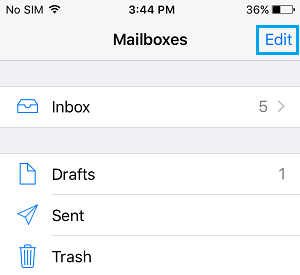 Edit Option in Mailbox on iPhone