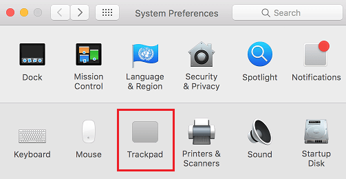Trackpad Tab in System Preferences Screen on Mac