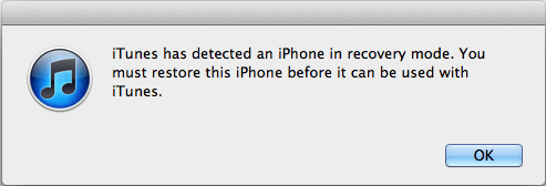 iPhone Detected in Recovery Mode Alert From iTunes