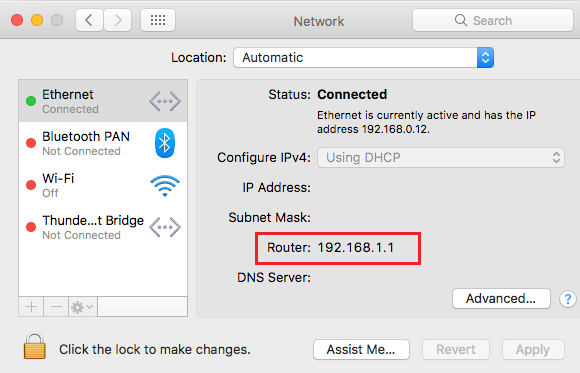 Dirección IP del router en el Mac