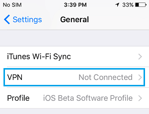 VPN Settings Option on iPhone