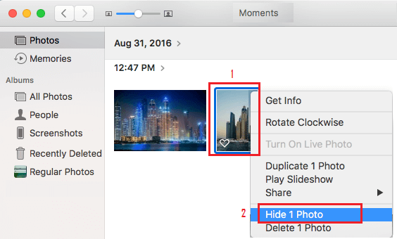 Hide Single Photo on Mac Photos App