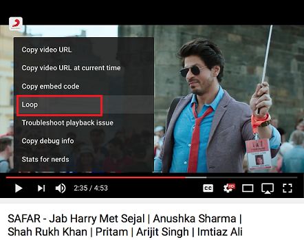 Loop Option in YouTube