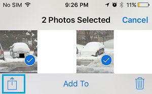 Share Photos Option on iPhone