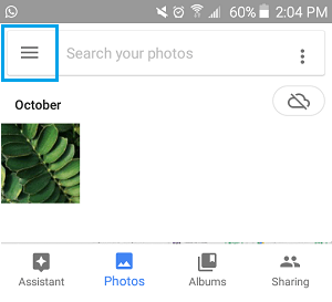 3-line Menu Icon in Google Photos App on Android Phone