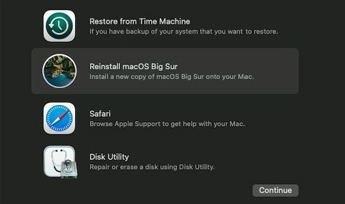 macOS Recovery Options on M1 Mac