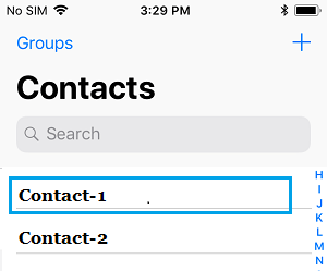 Select Contact on iPhone Contacts App