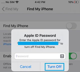 Confirm to Turn OFF Find My iPhone