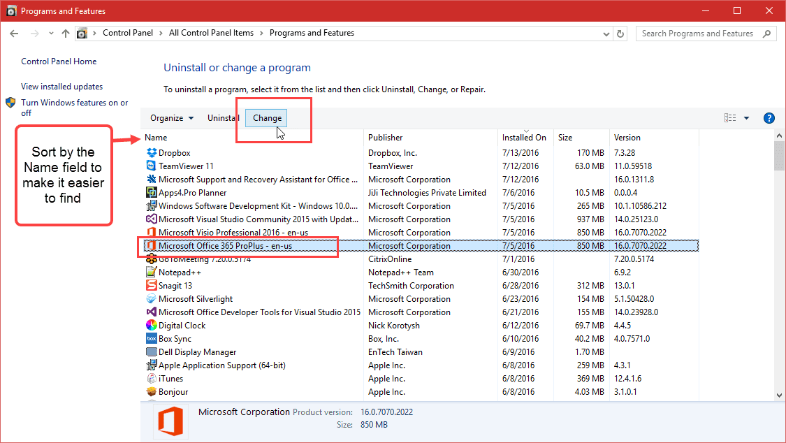 delete programs windows 10