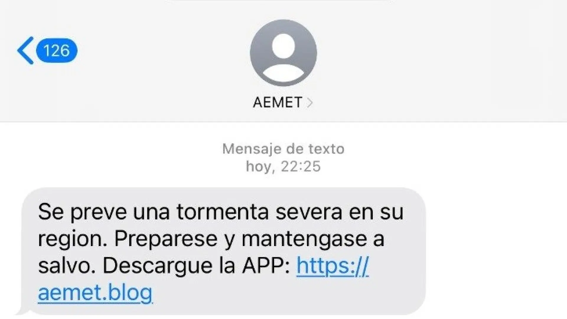 Imagen falsa de SMS de AEMET