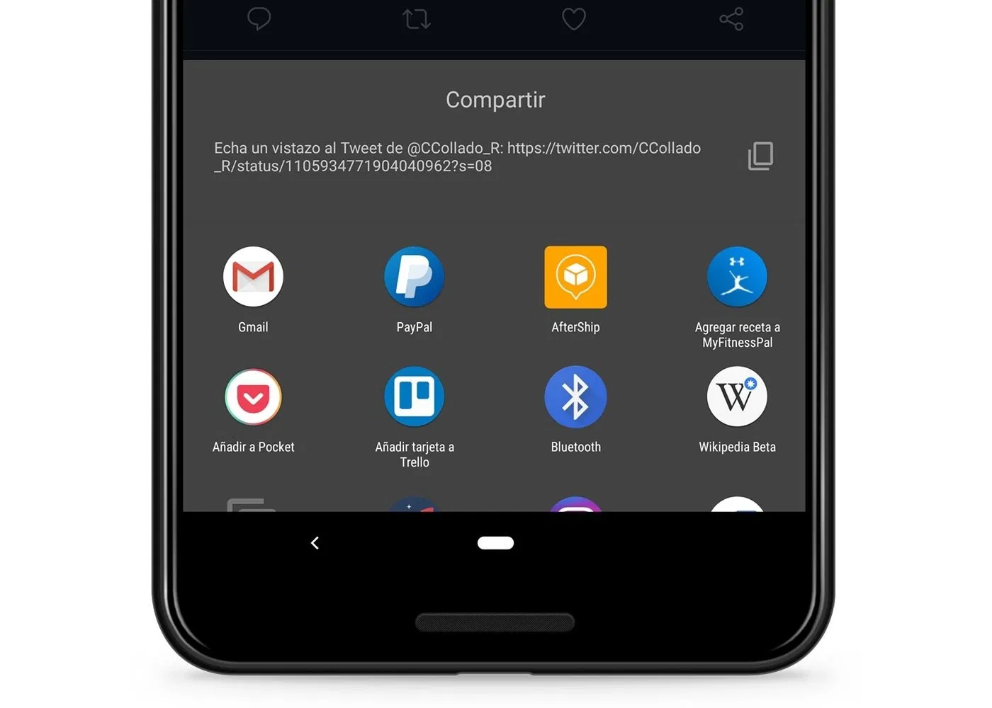 menú compartir de Android