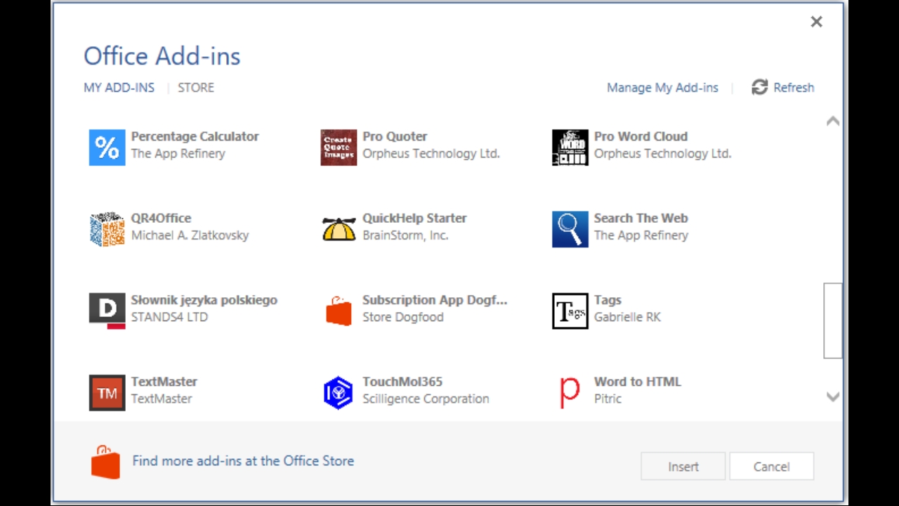 tienda de complementos microsoft office
