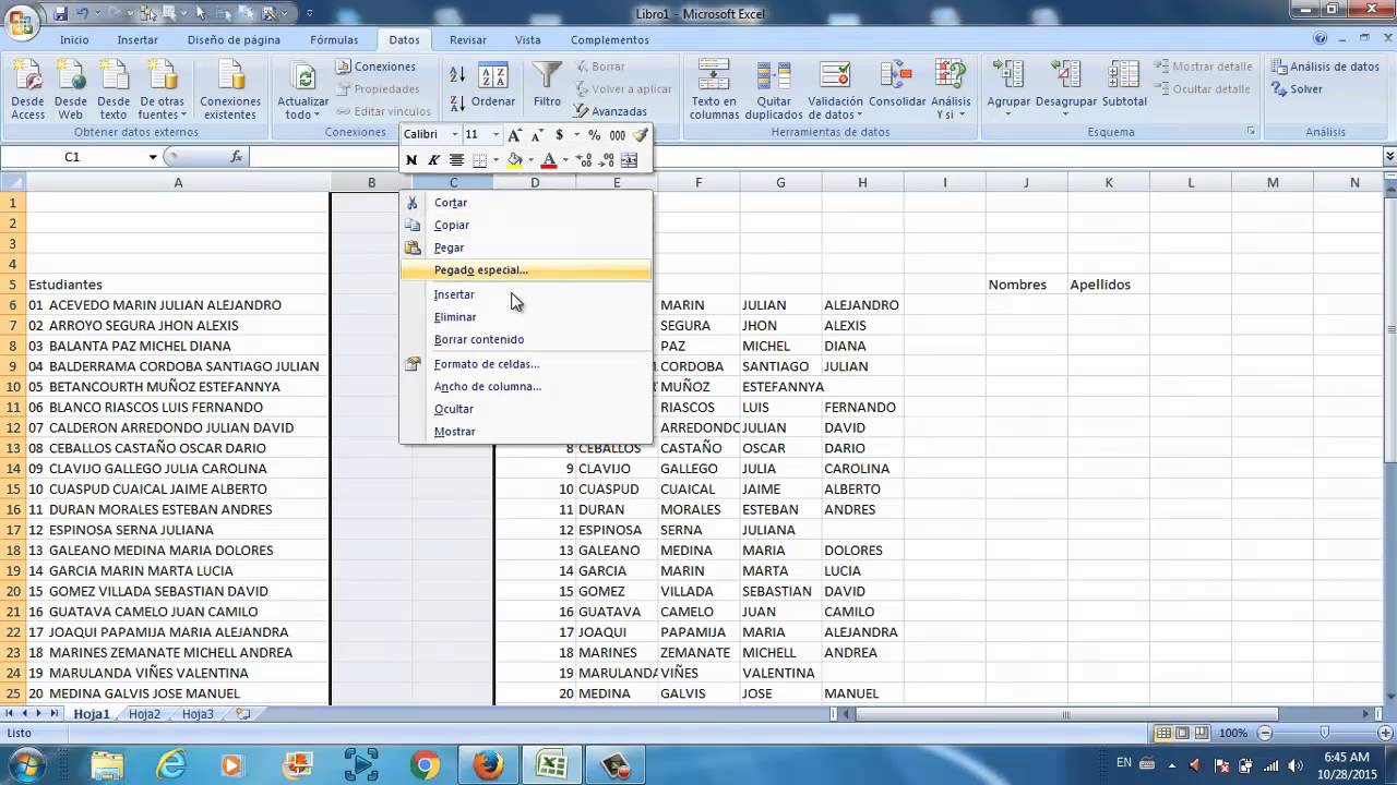 excel nombres y apellidos