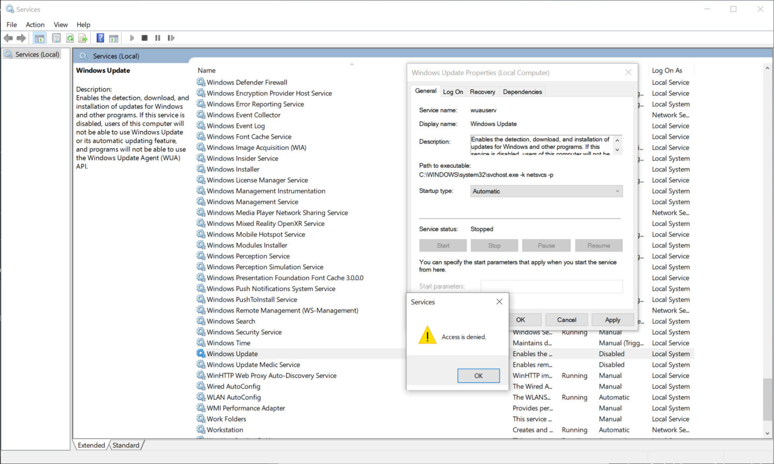 Managing services in Windows with services.msc and commands