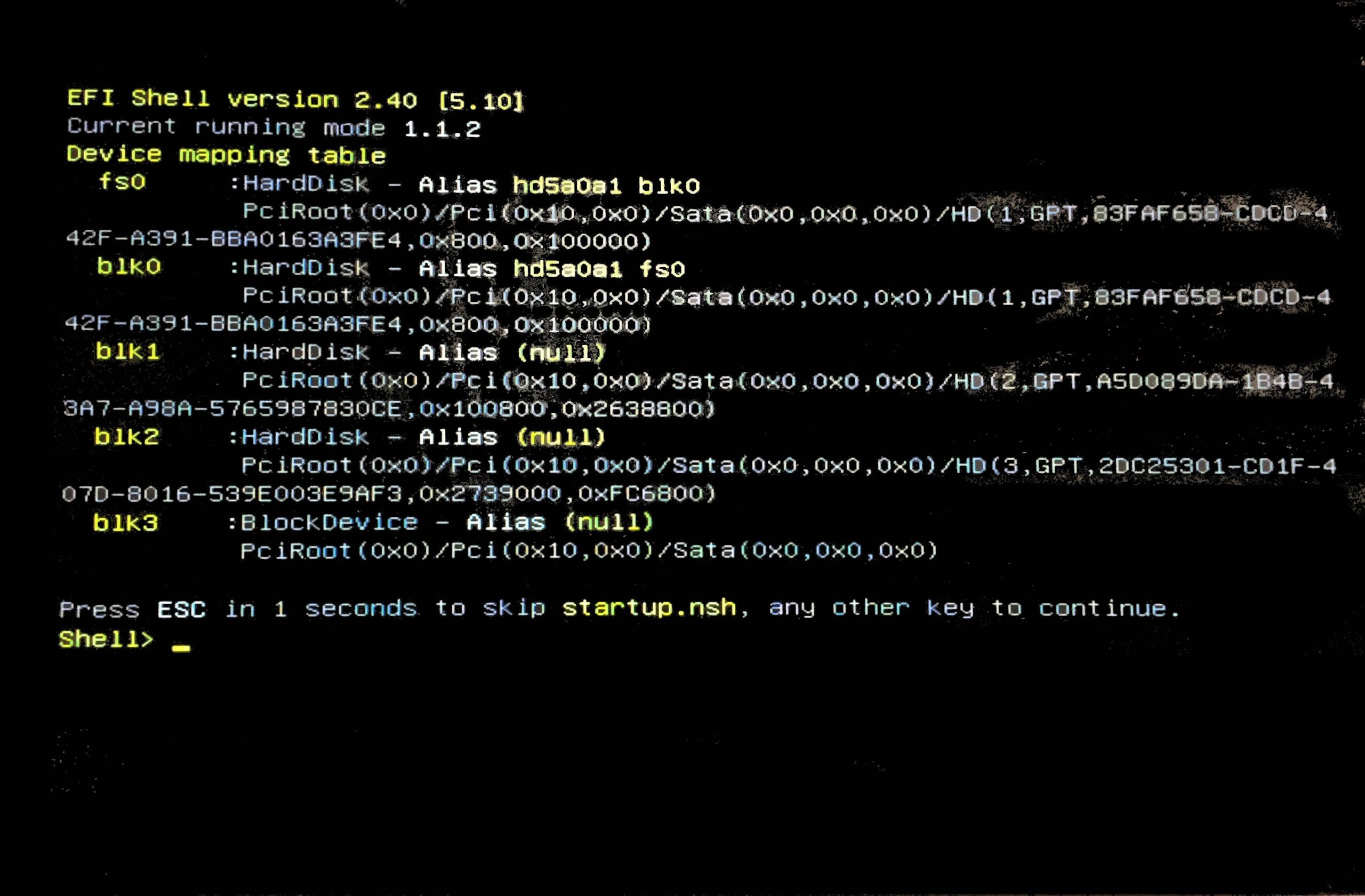 comandos shell uefi