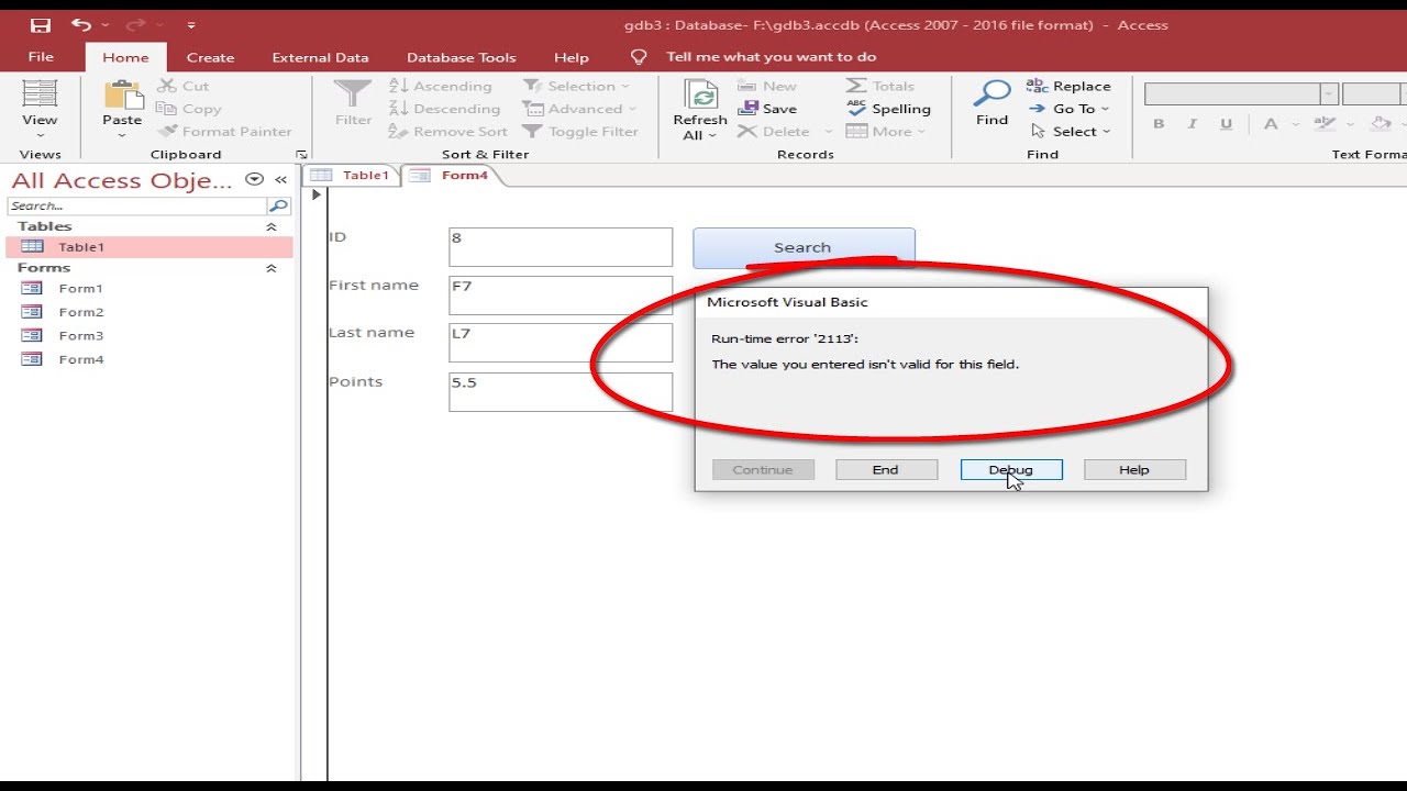 microsoft access error formato