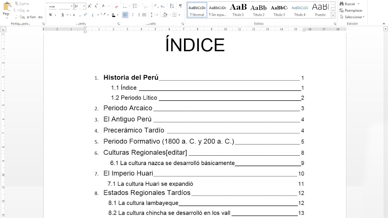 índices word