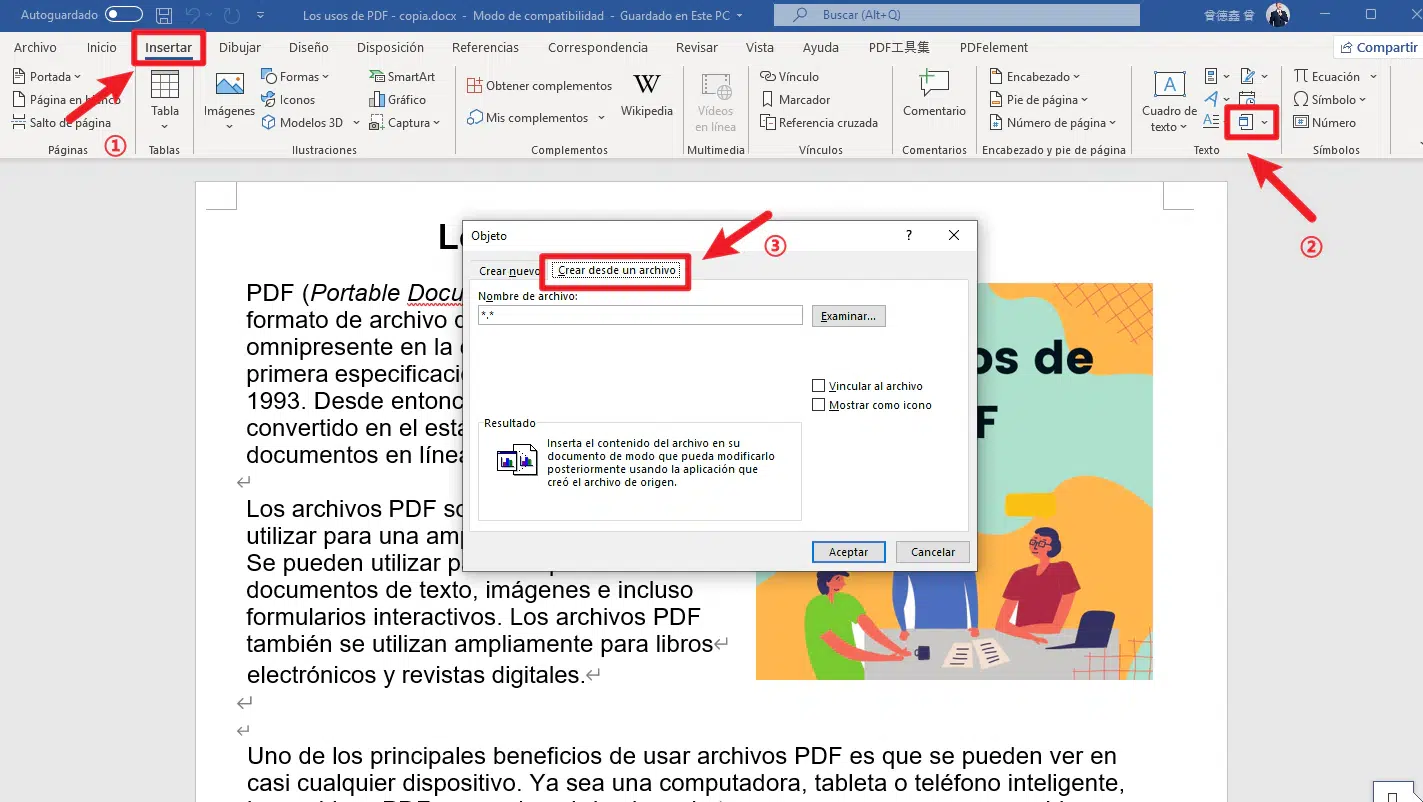 insertar archivos en word