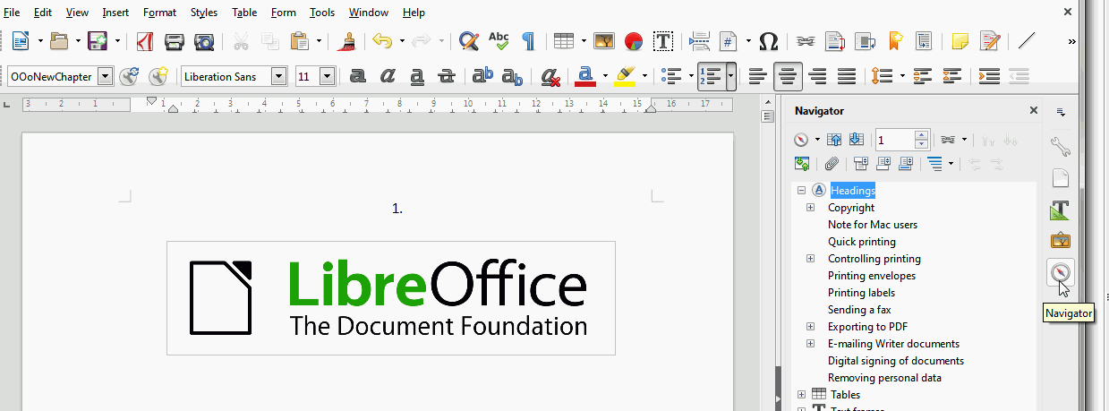 menú navegación libreoffice writer