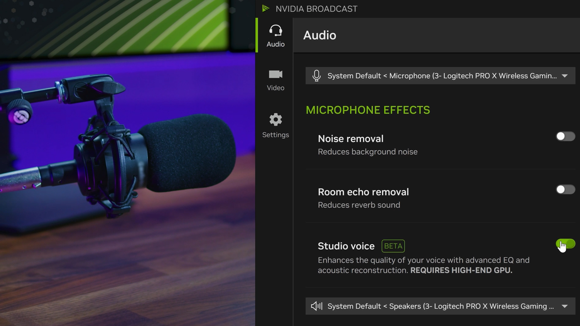 nvidia broadcast ruido