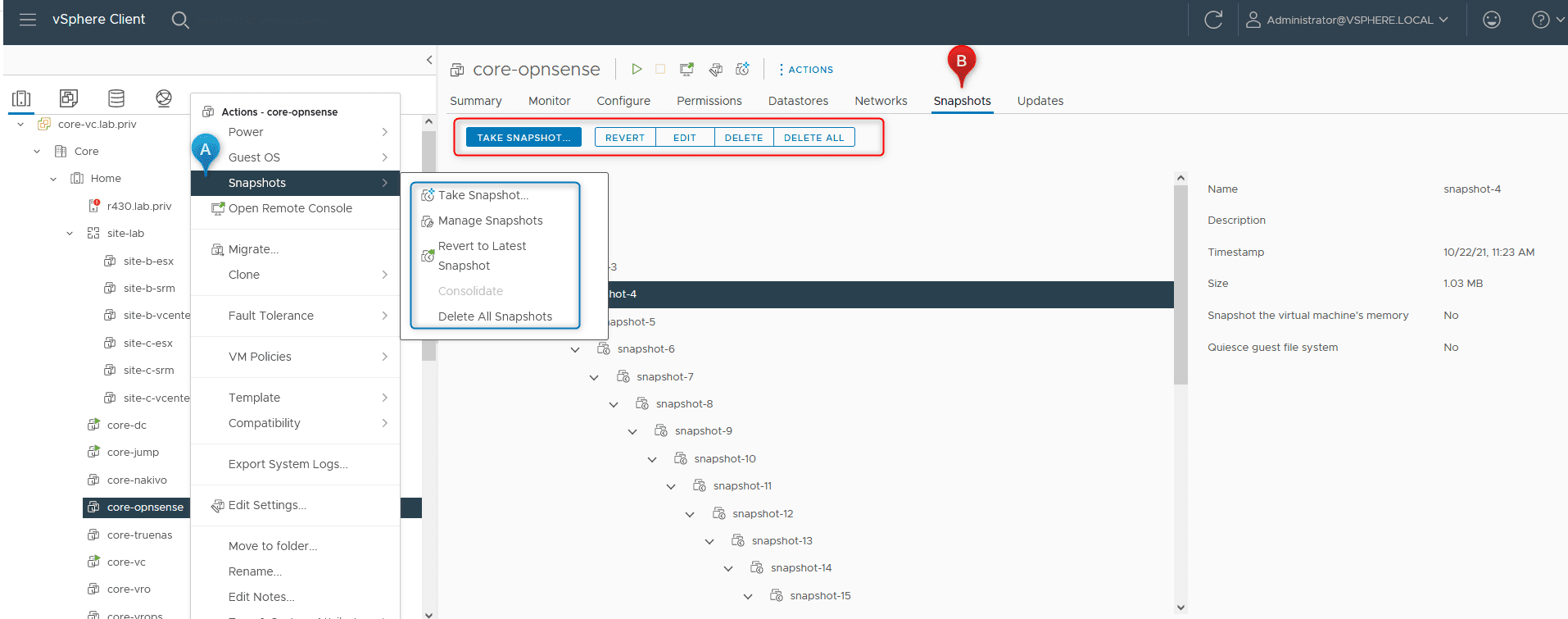 vmware snapshots